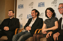 System Of A Down Members John Dolmayan and Serj Tankian with SCREAMERS Director Carla Garapedian and Save Darfur's Ben Prochazka. Photo Credit: WireImage.com