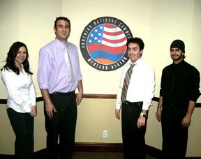 ANCA-WR Internship-Externship Program participants wrap up their first week of the program with their first week at the office.  Participants in the 2007 spring session from left to right) are Tina Avanessian, Chris Yemenidjian, Hovhannes Harutyunyan, and Andre Arzoo.