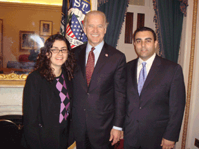 Senate Foreign Relations Committee Chairman Joe Biden (D-DE) with ANCA Government and Legislative Affairs Directors Kate Nahapetian and Raffi Karakashian