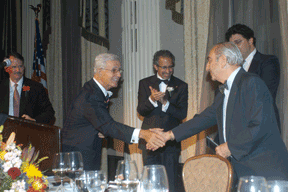 ANC of PA Chairman and banquet MC Dr. Ara Chalian awarding Vahe Amirian with the Vahan Cardashian Award
