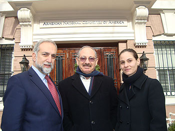 Apo and Nayiri Saghdejian with ANCA Chairman Ken Hachikian at the ANCA headquarters, in Washington, DC.